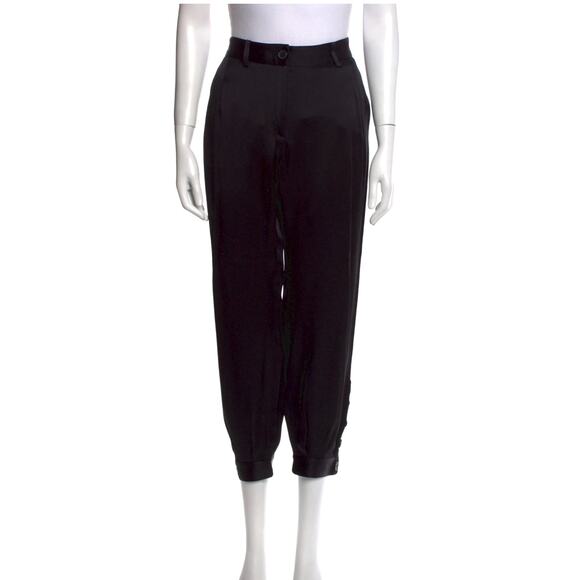 NWT! Nili Lotan 8 Slouchy Silky Bertina Pants $395 Pockets Ankle Buttons Black - Picture 3 of 9